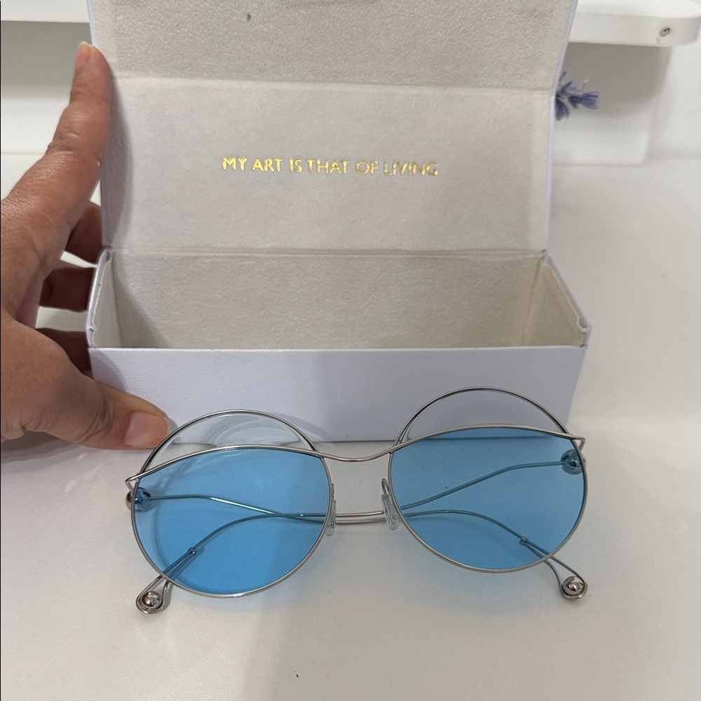 Silver Frame Blue Lens Sunglasses